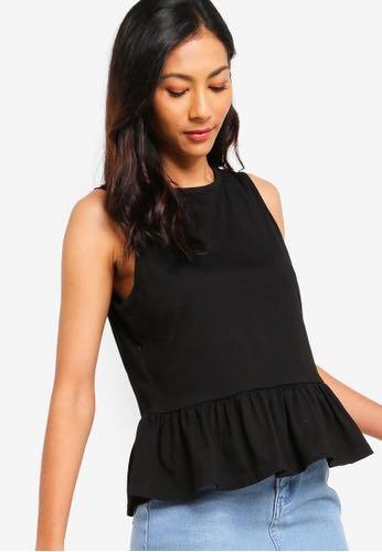 Black basic peplum top (Category: Sleeveless) located in Singapore. Submitted by ysjgirlfriend (Listing ID 219738708, Image 1). Description: BNWT.