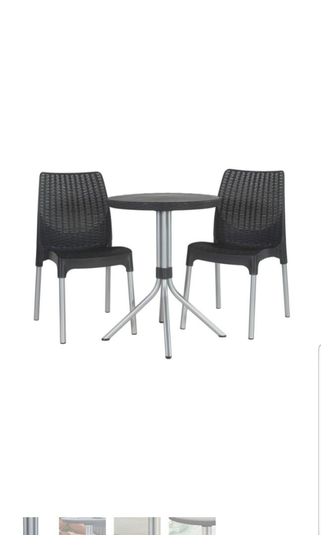 Keter Chelsea 3 Piece Resin Outdoor Patio Garden Balcony Furniture Dining Bistro Set With Patio Table And Two Chairs Charcoal Furniture Others On Carousell