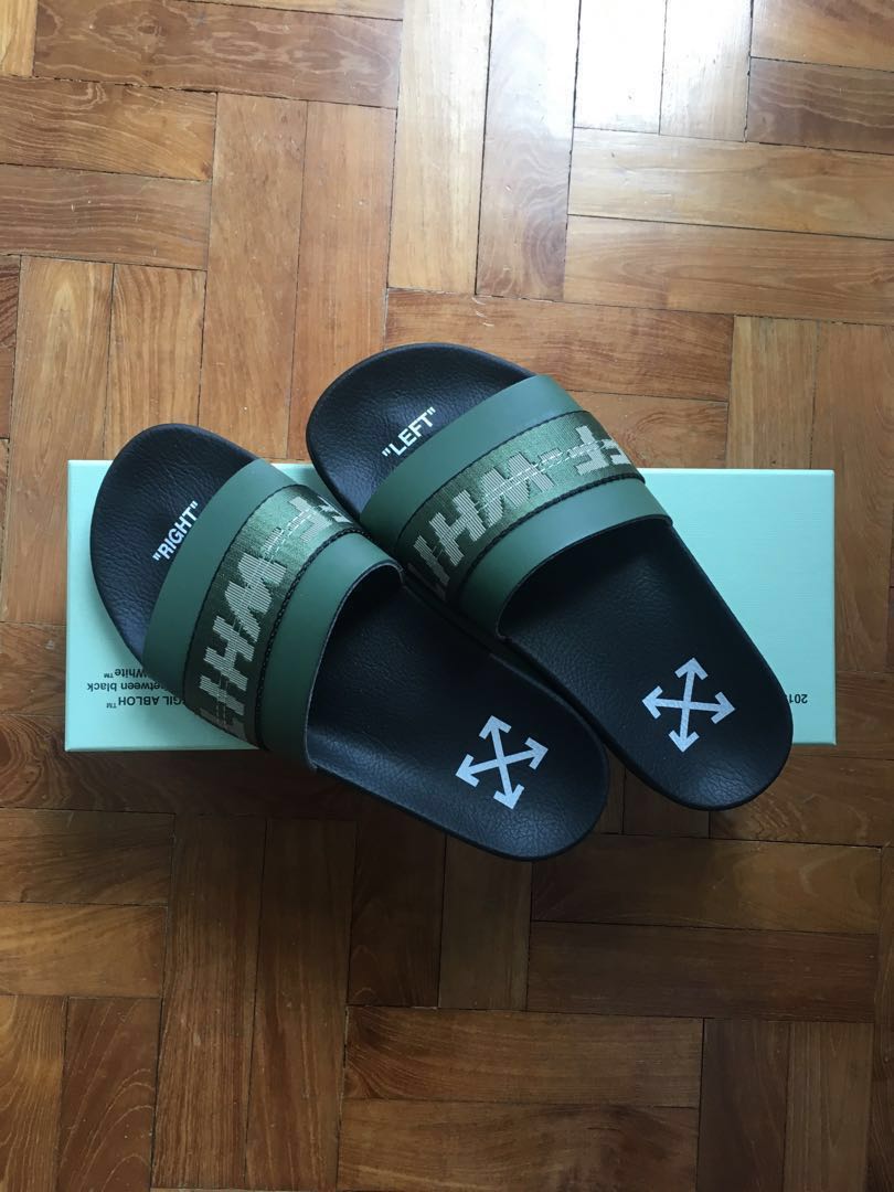 Off white industrial slides green hotsell