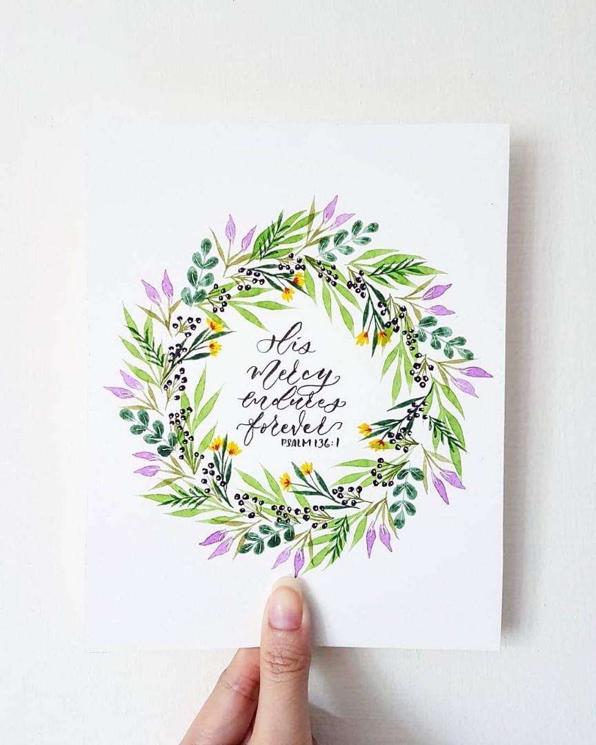Spring Wreath Watercolor Painting With Lettering Design Craft