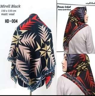 Deenay hijab motif mirel mirell black free ongkir jabodetabek kw premium