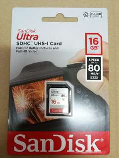 SanDisk 16GB SDHC Card Ultra 80mb/s UHS-1 Class 10  記憶卡 全新