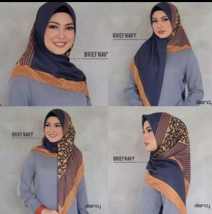 Deenay Jilbab Motif Brief Navy Scarf Kw Premium Free Ongkir