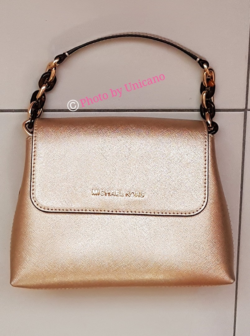 Michael Kors Gold Portia Small Leather Satchel Sling Handbag Gold Women s Fashion Bags Wallets Cross body Bags on Carousell