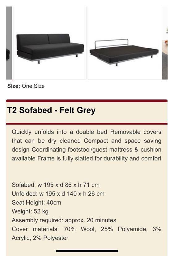 Muji T2 Sofabed Felt Grey Furniture