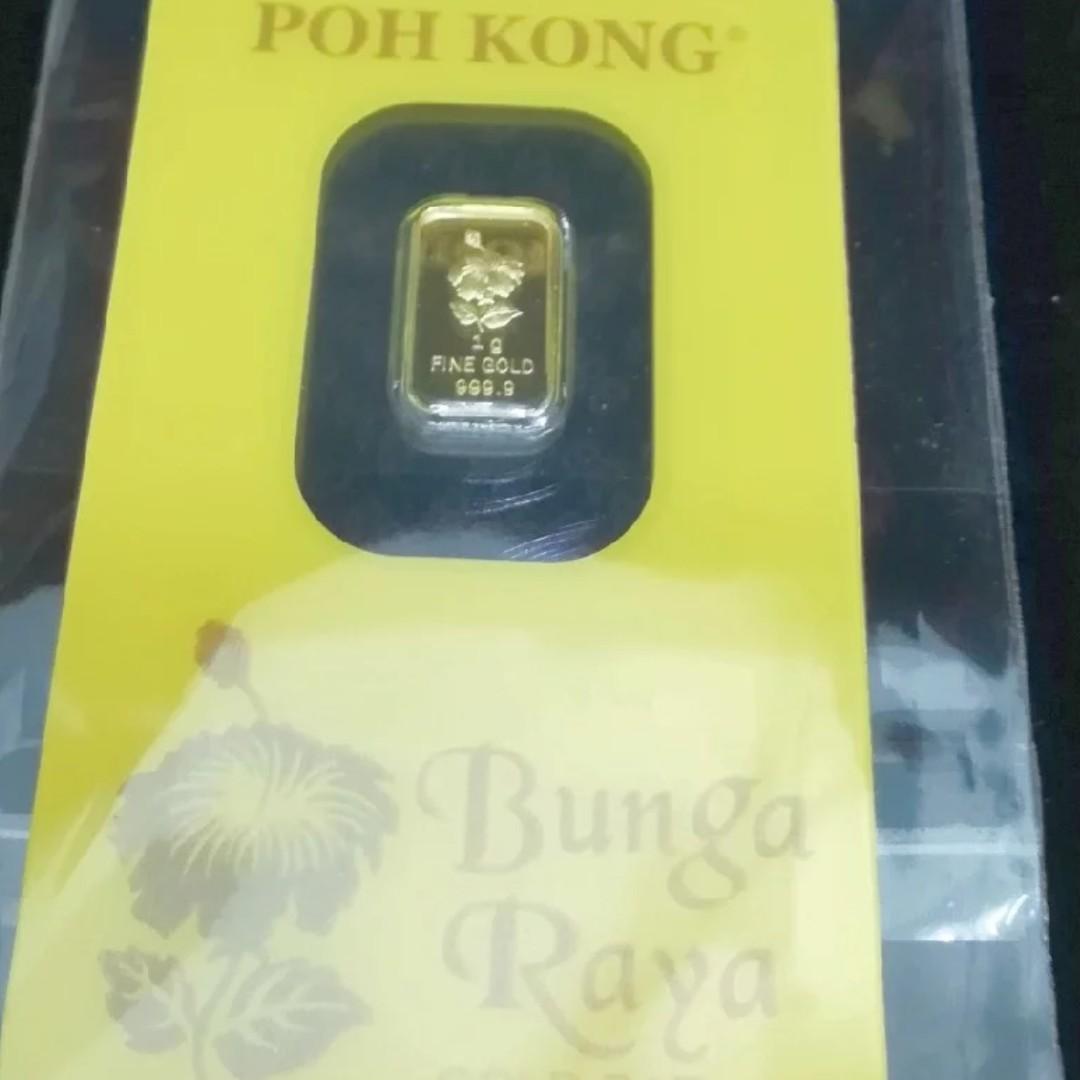 Poh Kong Bunga Raya Gold Bar 1g 999 9 Stb50 Antiques Vintage Collectibles On Carousell