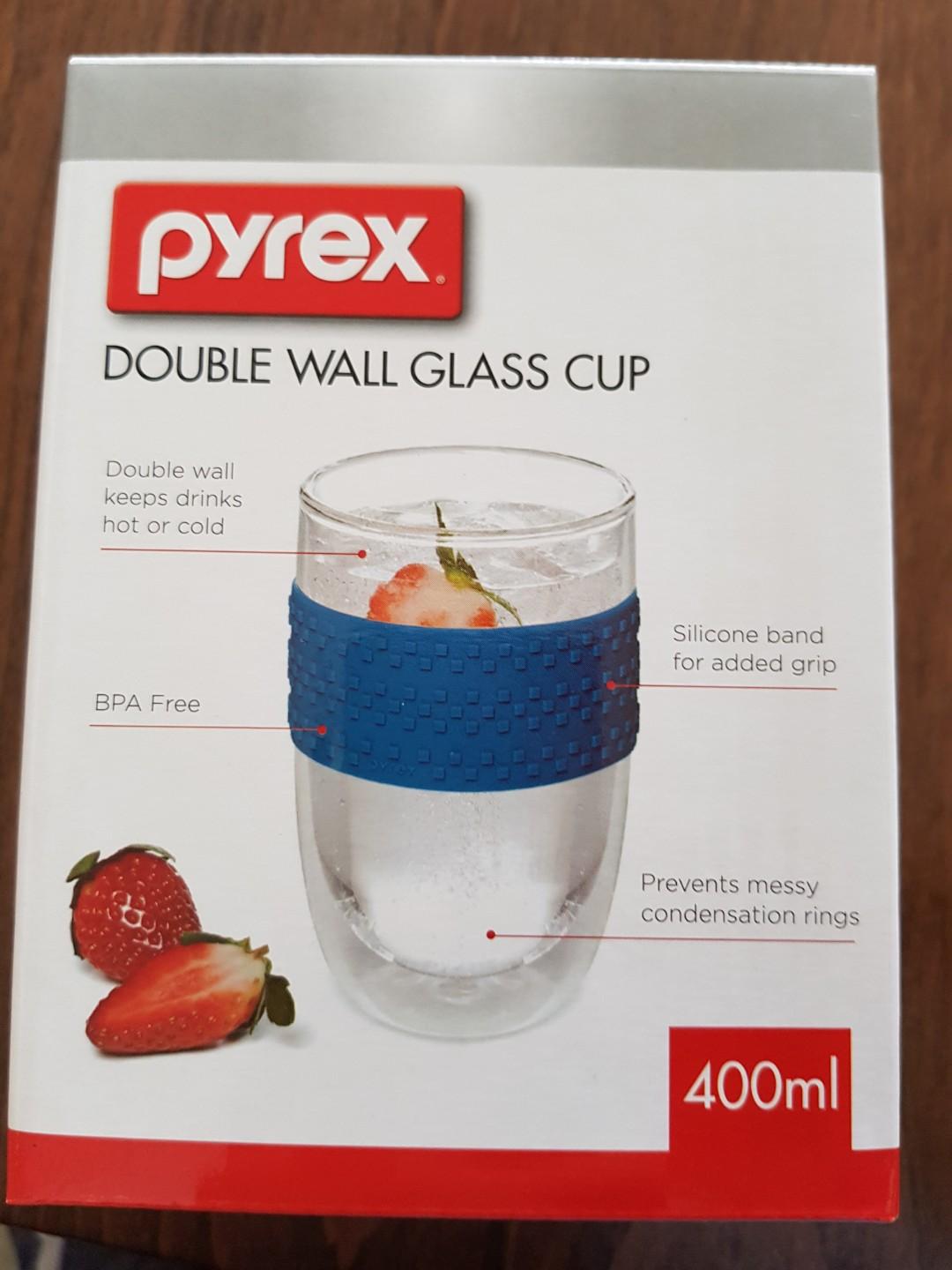 Pyrex double wall glass cup 400ml, Furniture & Home Living, Kitchenware