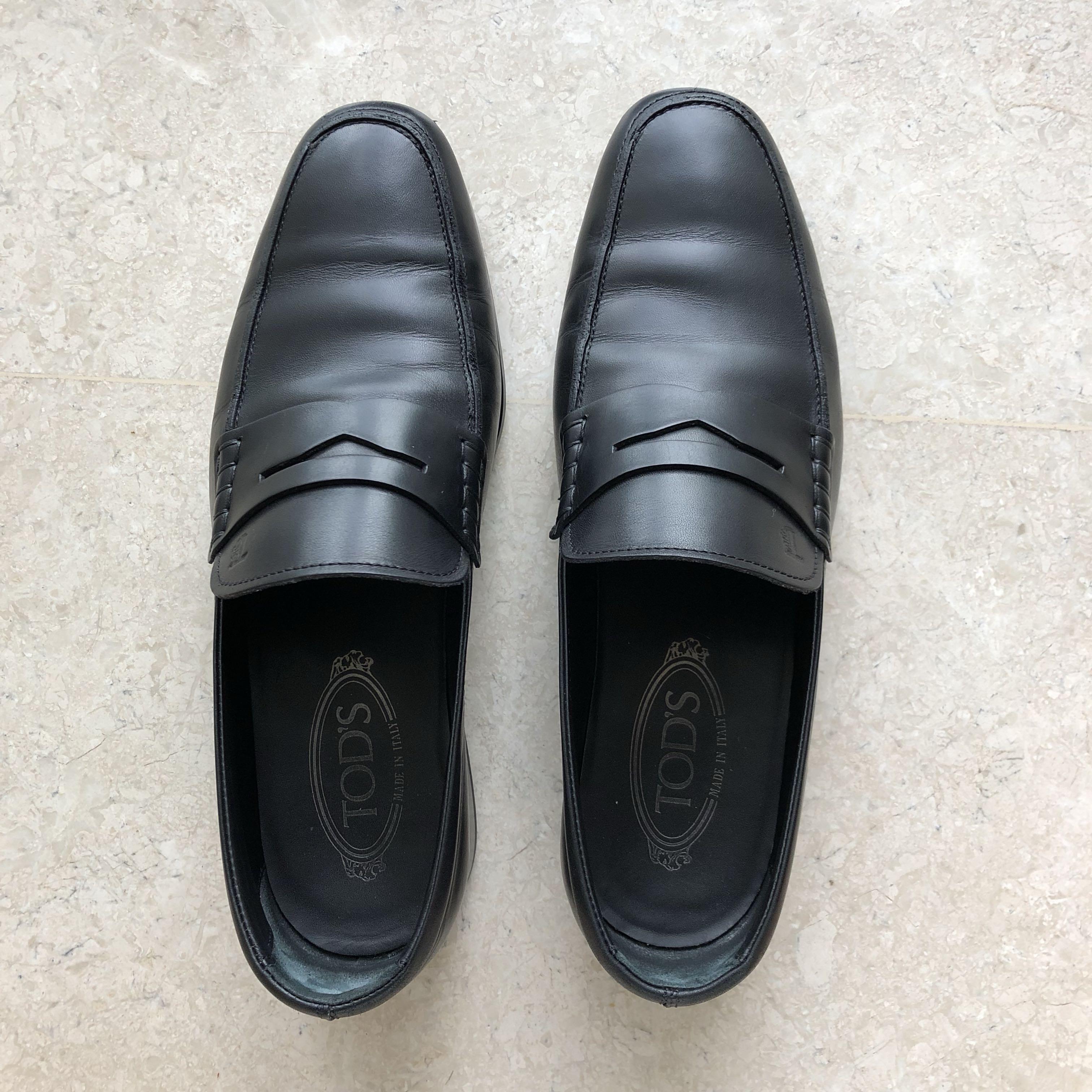 tods mens black loafers