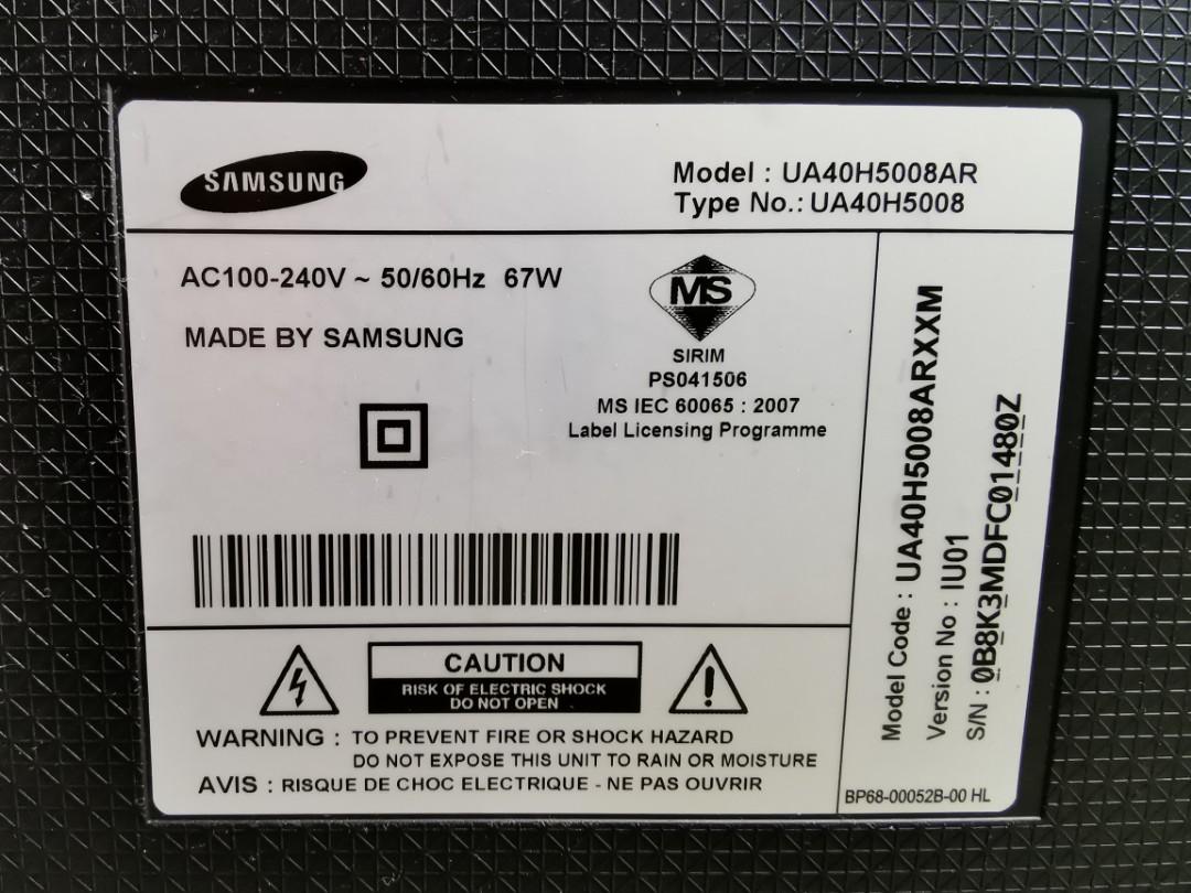 Samsung tv model ua40h5008ar clearance