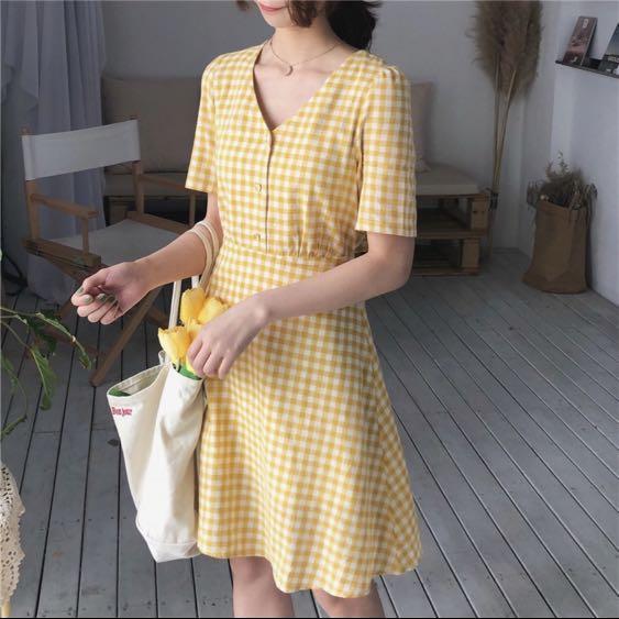 Checkered yellow dress hot sale