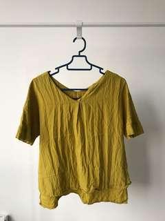 Dark yellow v collar top