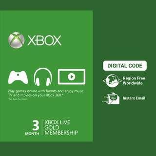Xbox Live 3 Month 三個月金會員key code