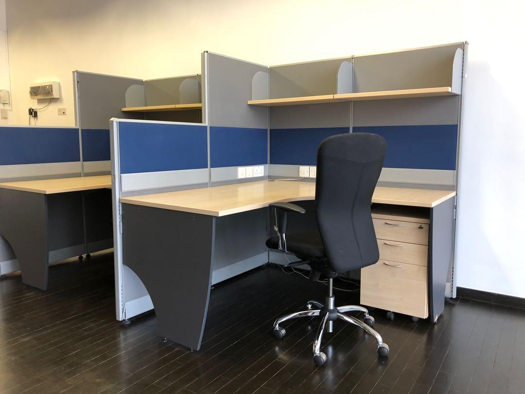2 modular office workstations with chairs, Furniture & Home Living