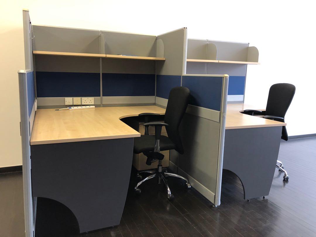 2 modular office workstations with chairs, Furniture & Home Living