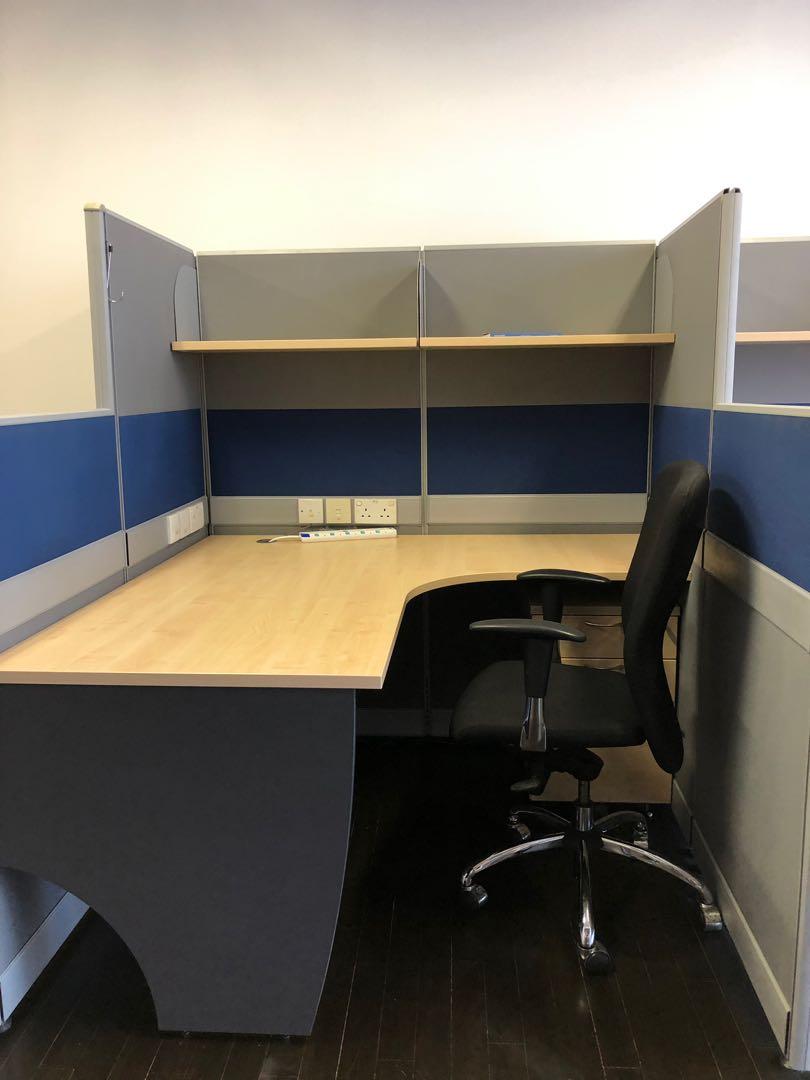 2 modular office workstations with chairs, Furniture & Home Living