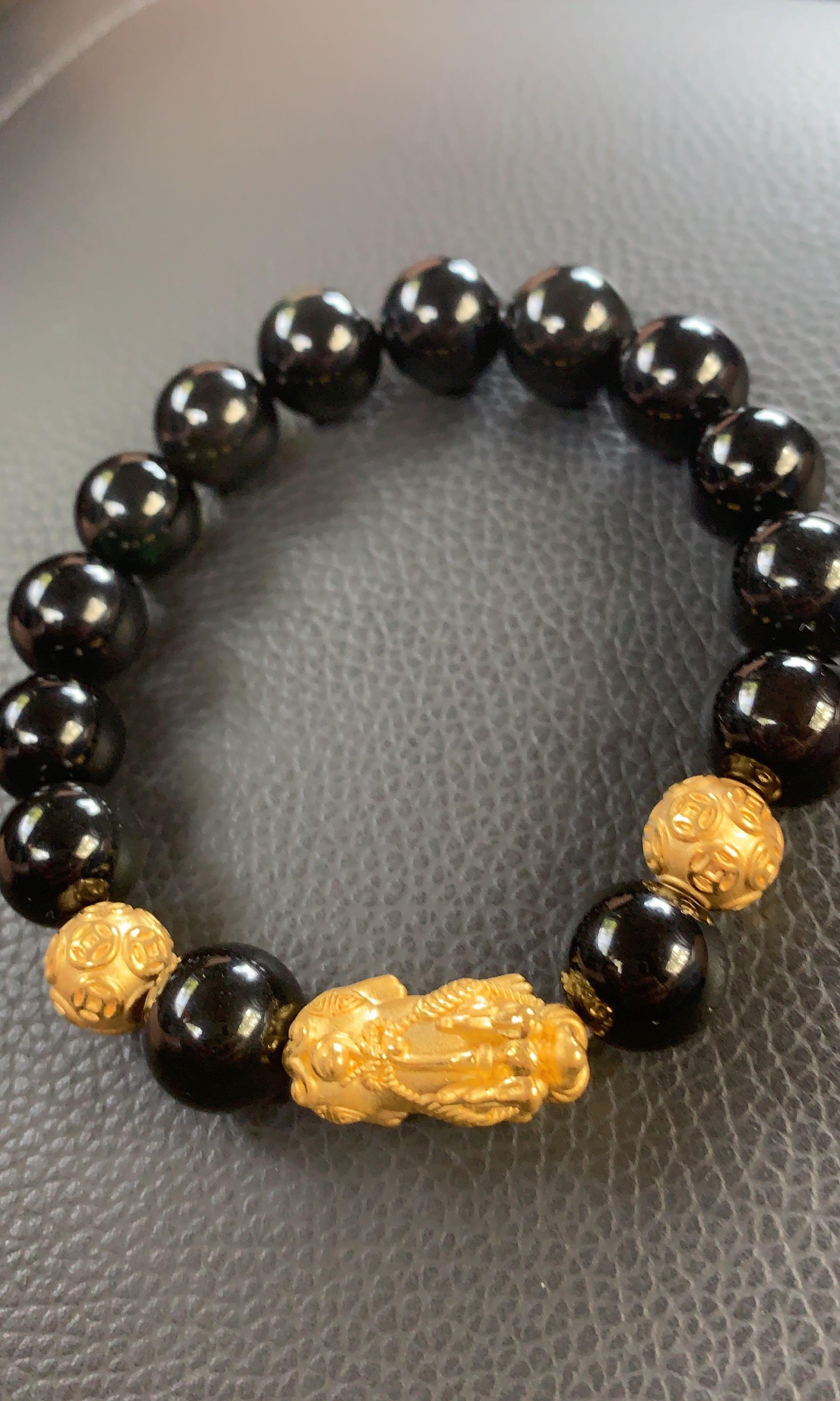 Qoo10 Real 999 Pure Gold Pixiu 12mm Money Beads Guardian
