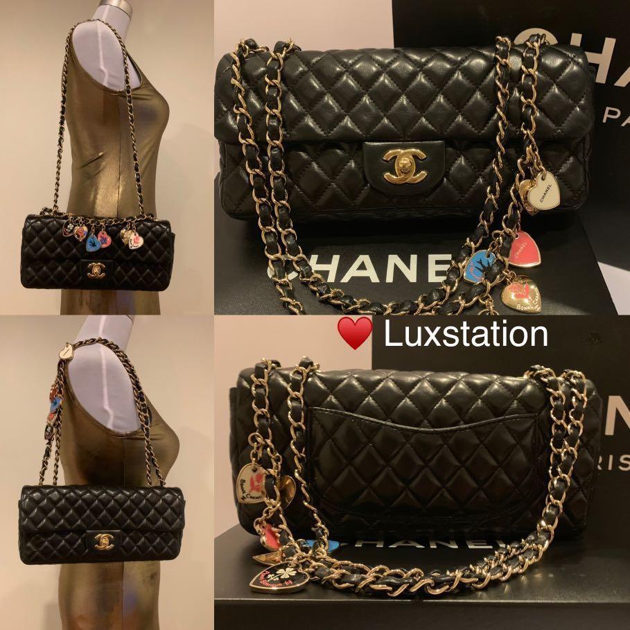 CHANEL Lambskin Quilted Heart Charms Mini Flap Black 1068692