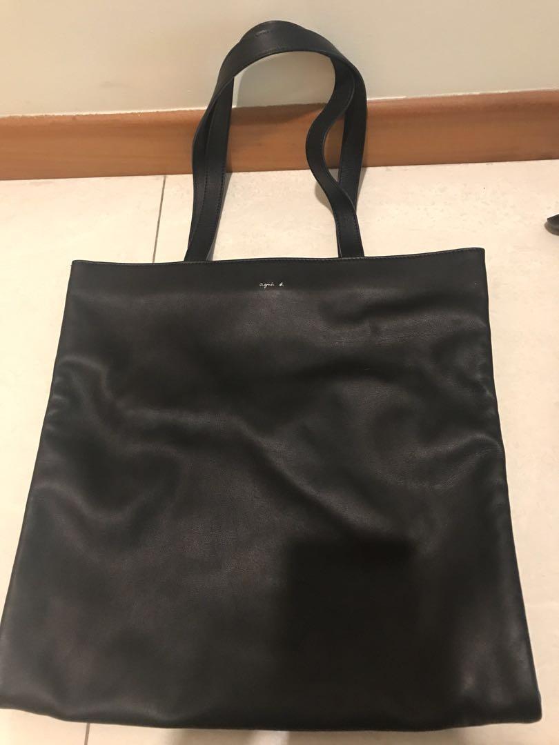 black soft leather tote bag
