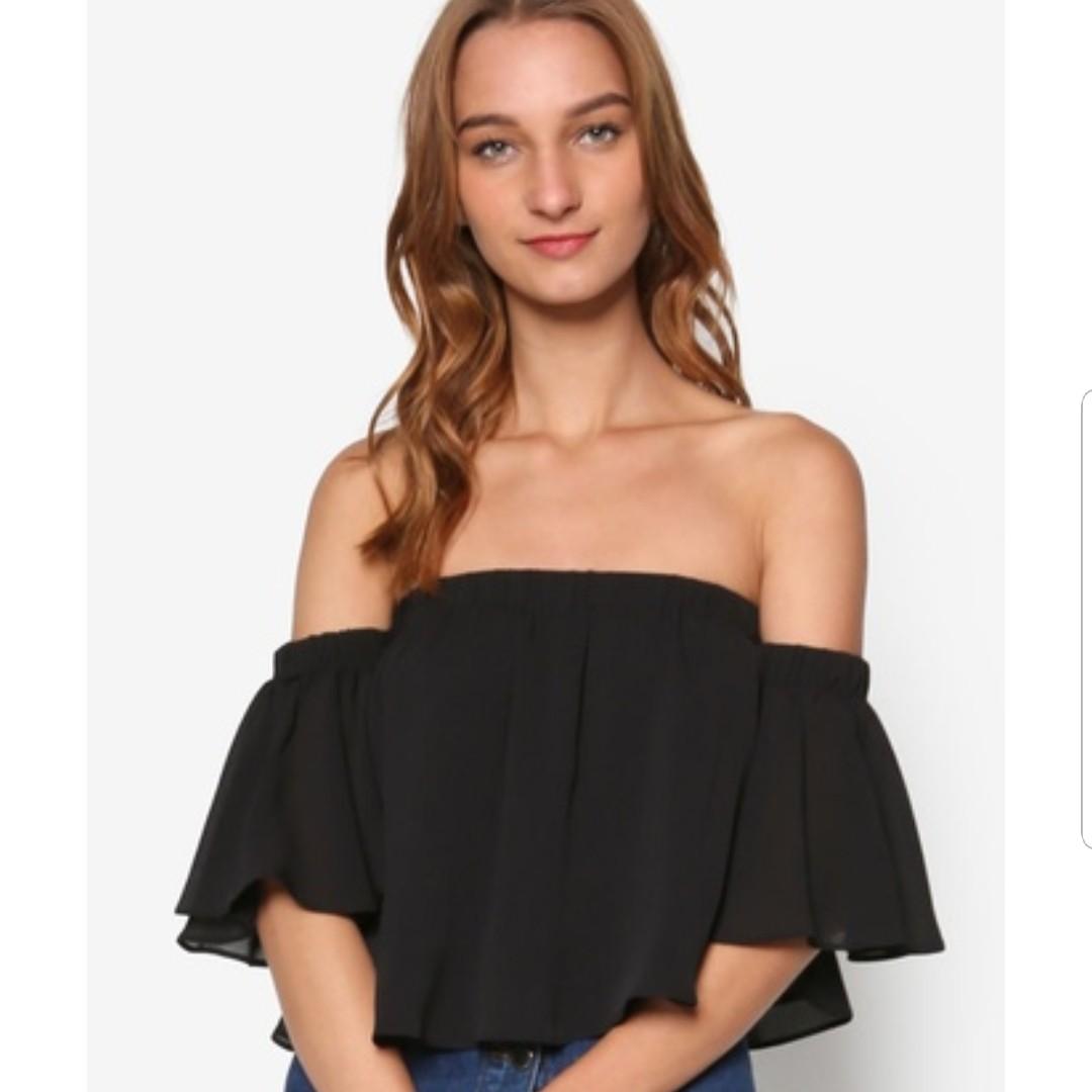 black satin off the shoulder top