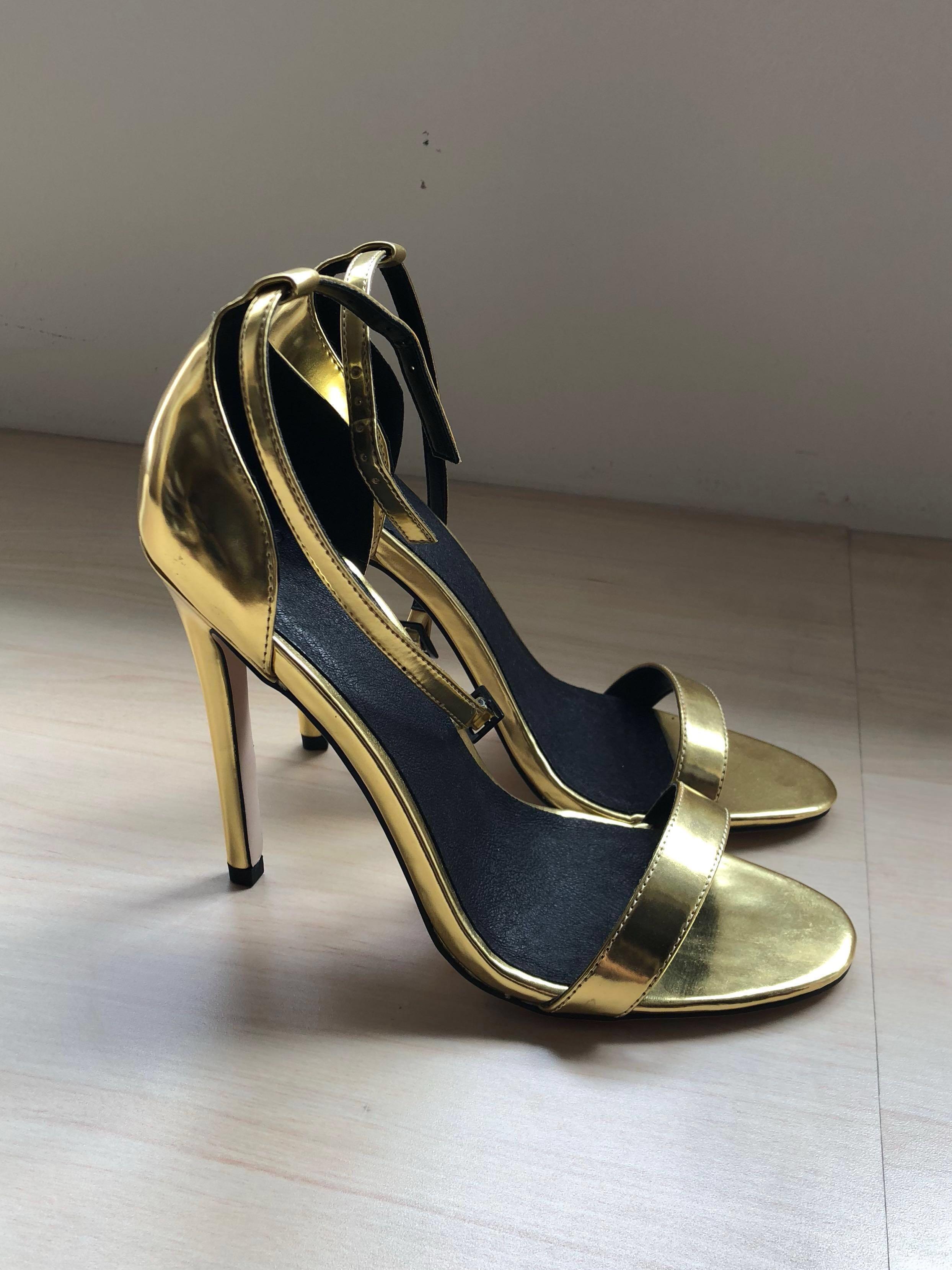 gold strappy barely there heels