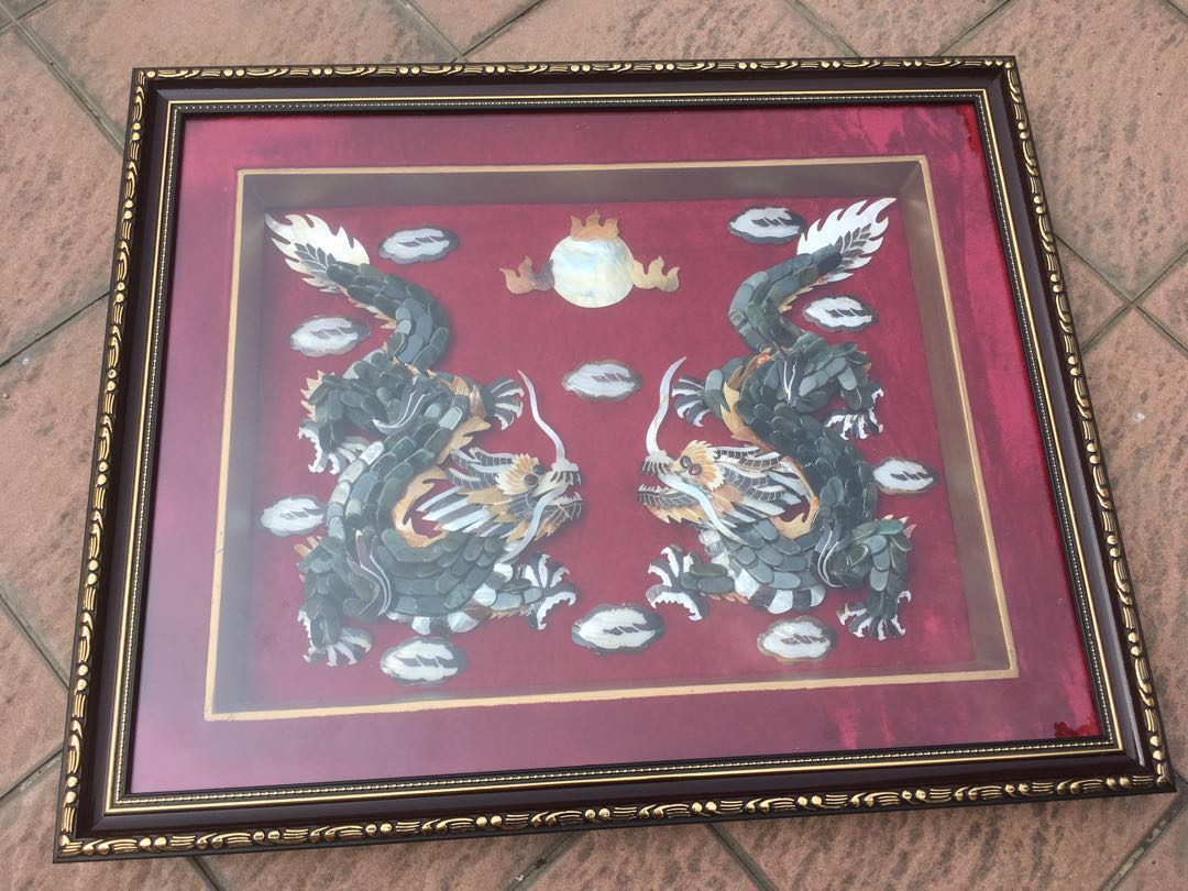 Green Jade Dragons Handcraft In Photo Frame