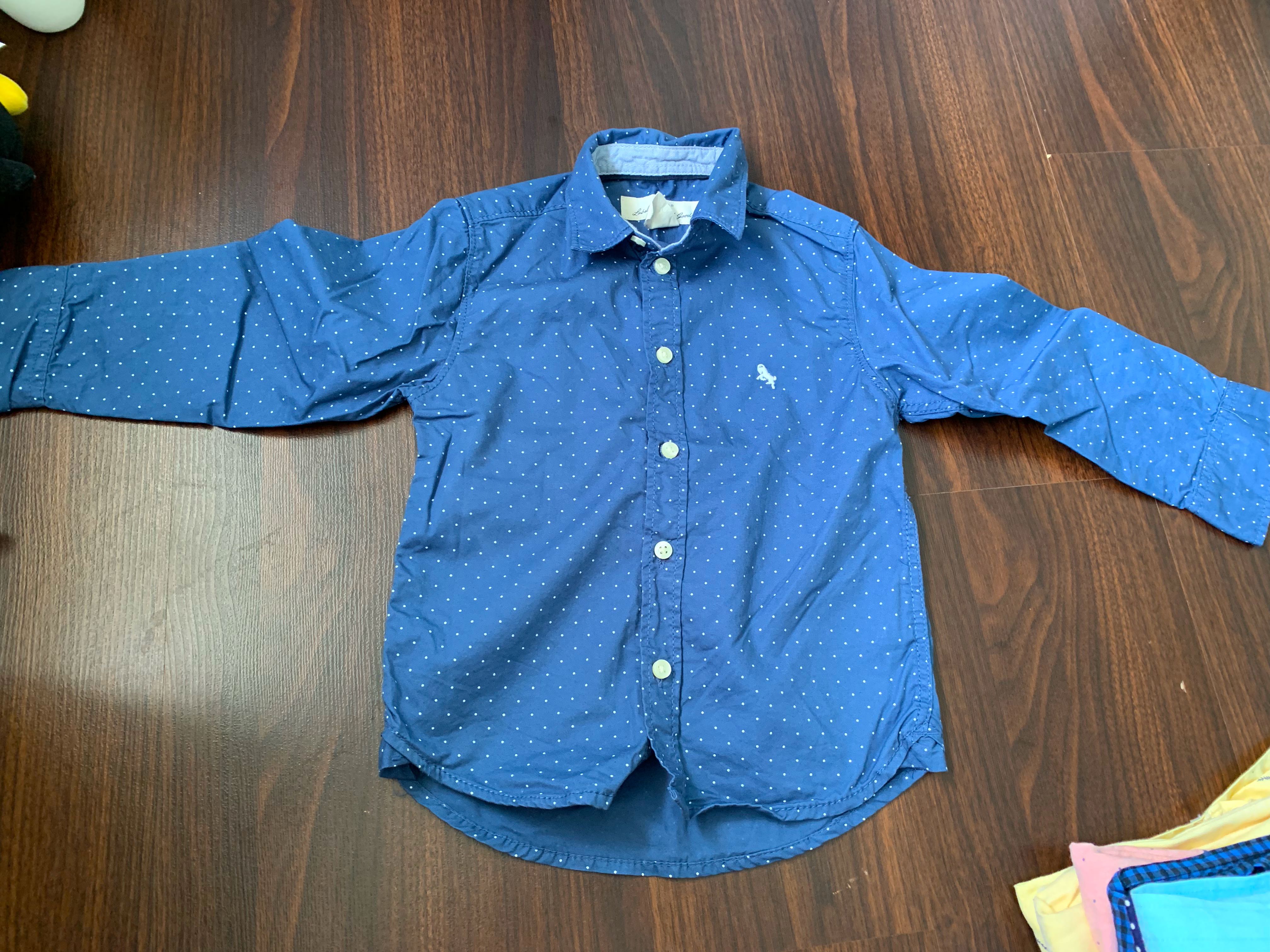 blue and white polka dot shirt