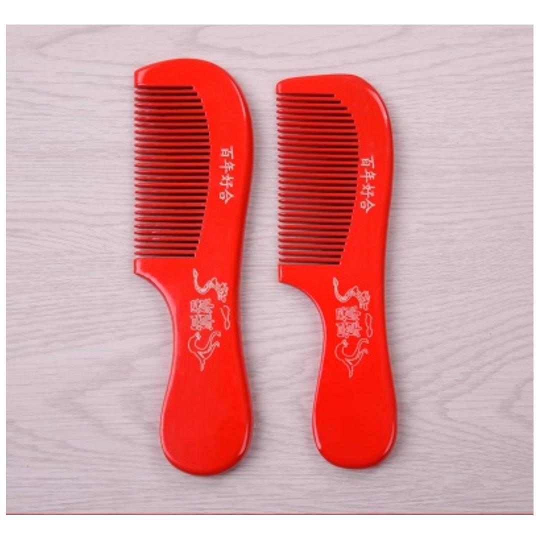Instock Lrs11 Red Wooden Comb For Bride And Groom Traditional