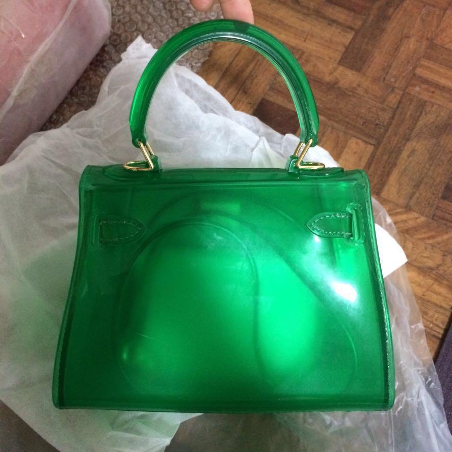 Mini kelly 20 green jelly bag pvc hermes, Women's Fashion, Bags