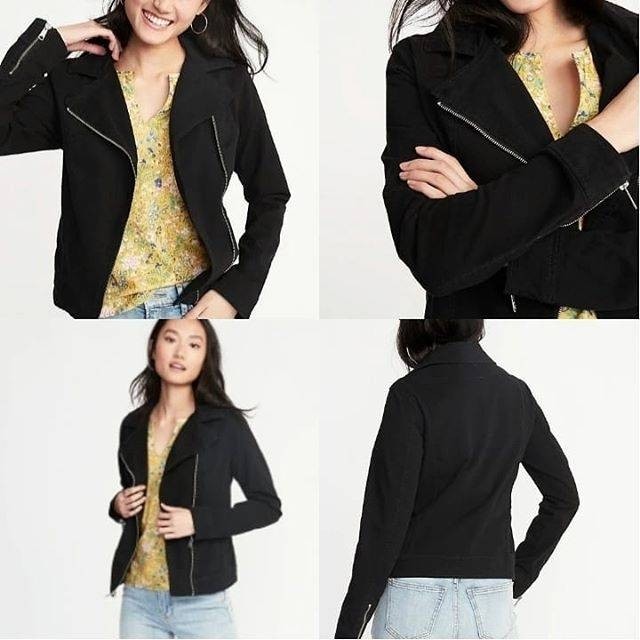 Old Navy Twill Moto Jacket Black Fesyen Wanita Pakaian Wanita Baju Luaran di Carousell