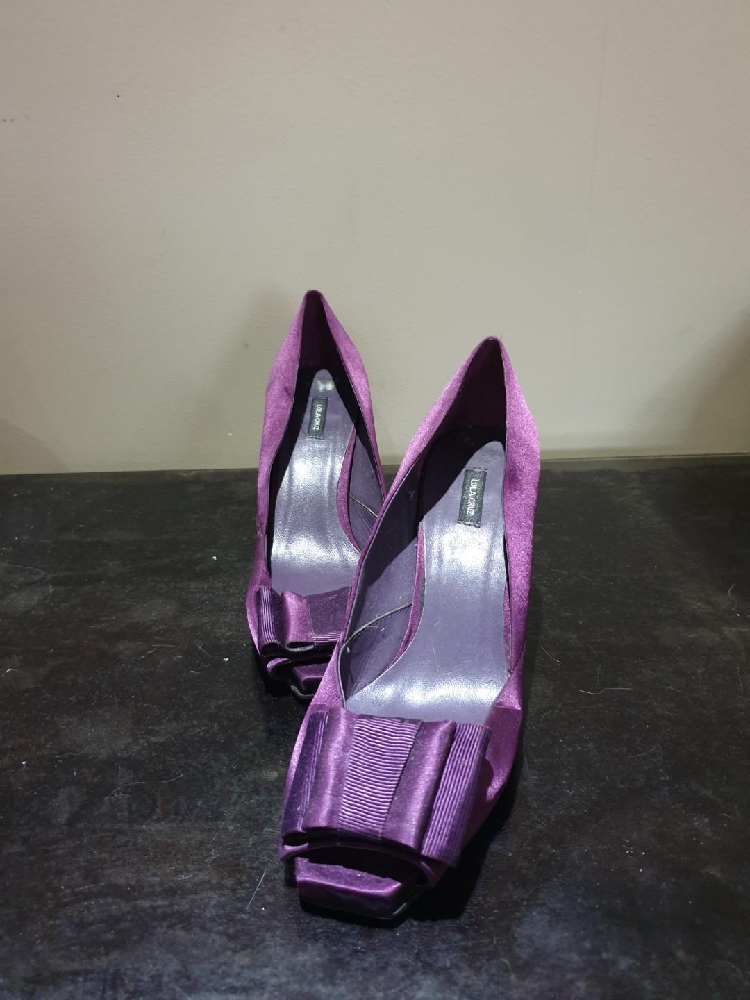 purple satin heels