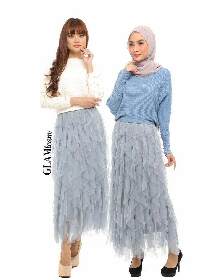 Ruffles Midi Skirt Yang Berhijab Boleh Pakai Thick Opaque