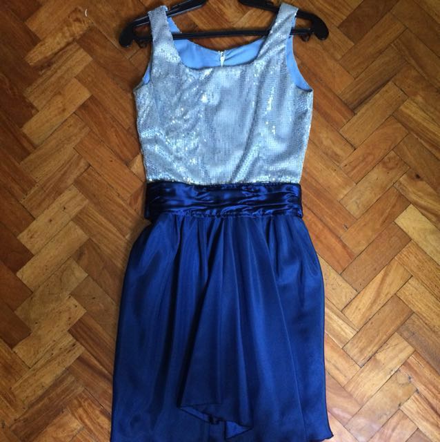 cocktail dress royal blue and silver