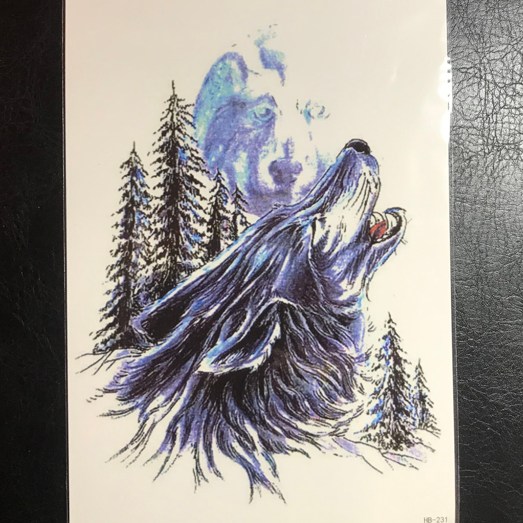 Wolf Head Forest Scenary Full Moon Half Sleeve Temporary Tattoo Sticker Health Beauty Makeup On Carousell
