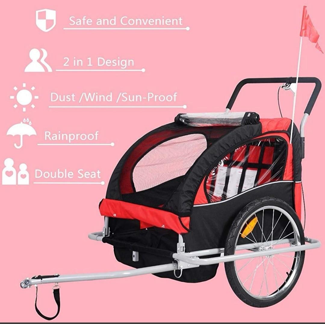 HOMCOM Bike Trailer 2 Seater For Bicycle Baby Child Carrier 2