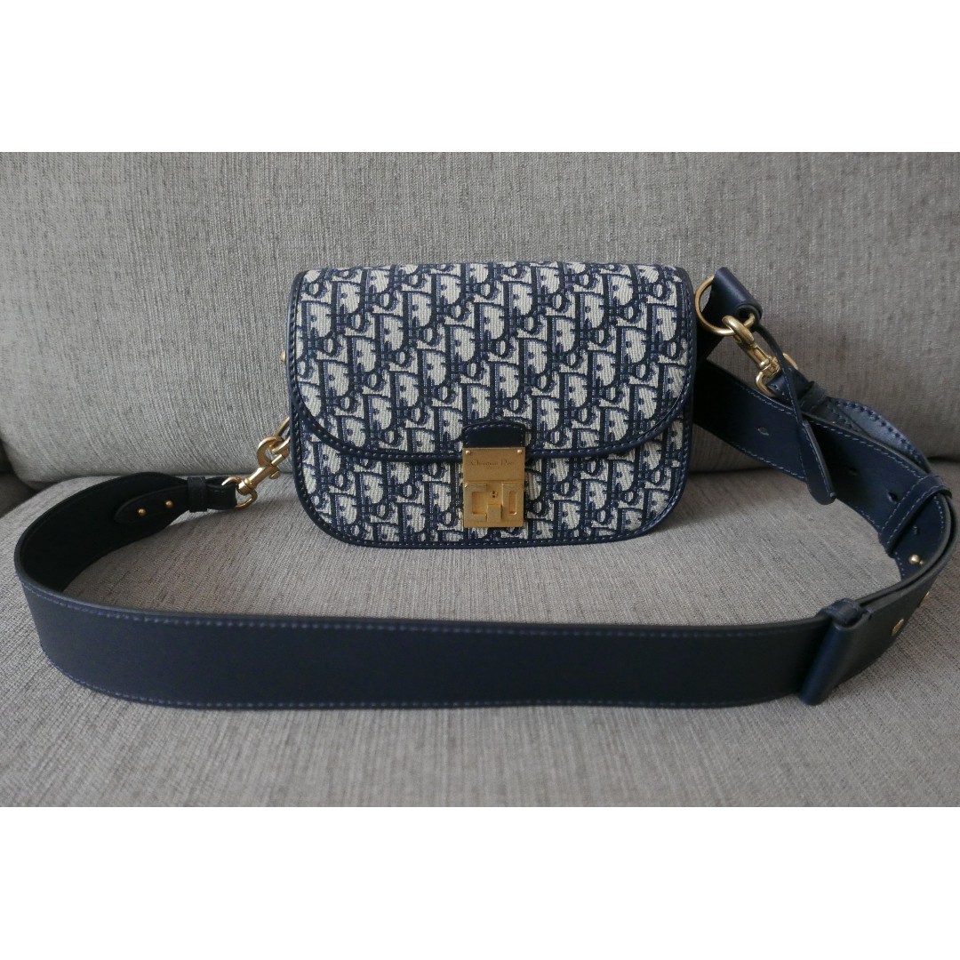 CHRISTIAN DIOR Oblique DiorAddict Flap Bag Navy Blue 654642