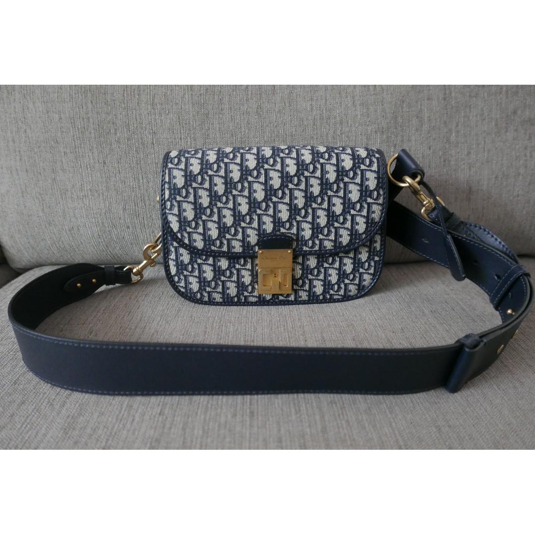 Authentic Dior Addict Oblique Monogram Sling Flap Bag Navy Blue