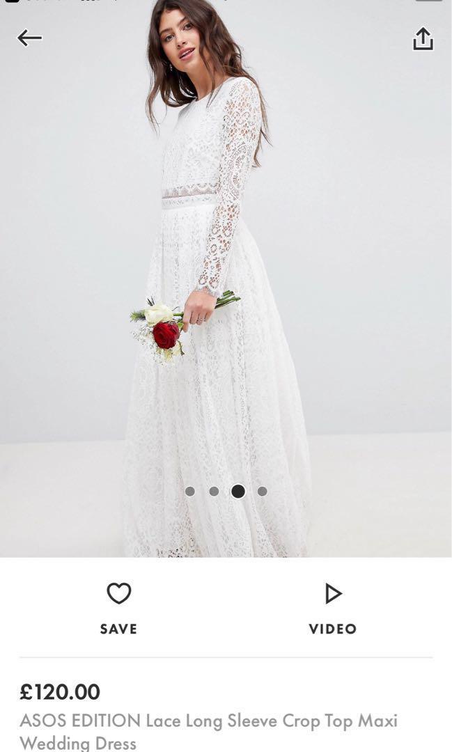 Asos edition lace long sleeve crop top maxi deals wedding dress