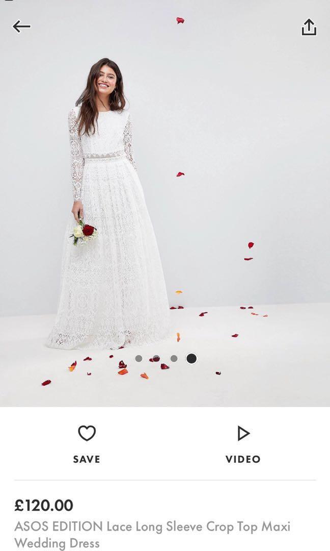Asos edition lace long sleeve crop top maxi sales wedding dress