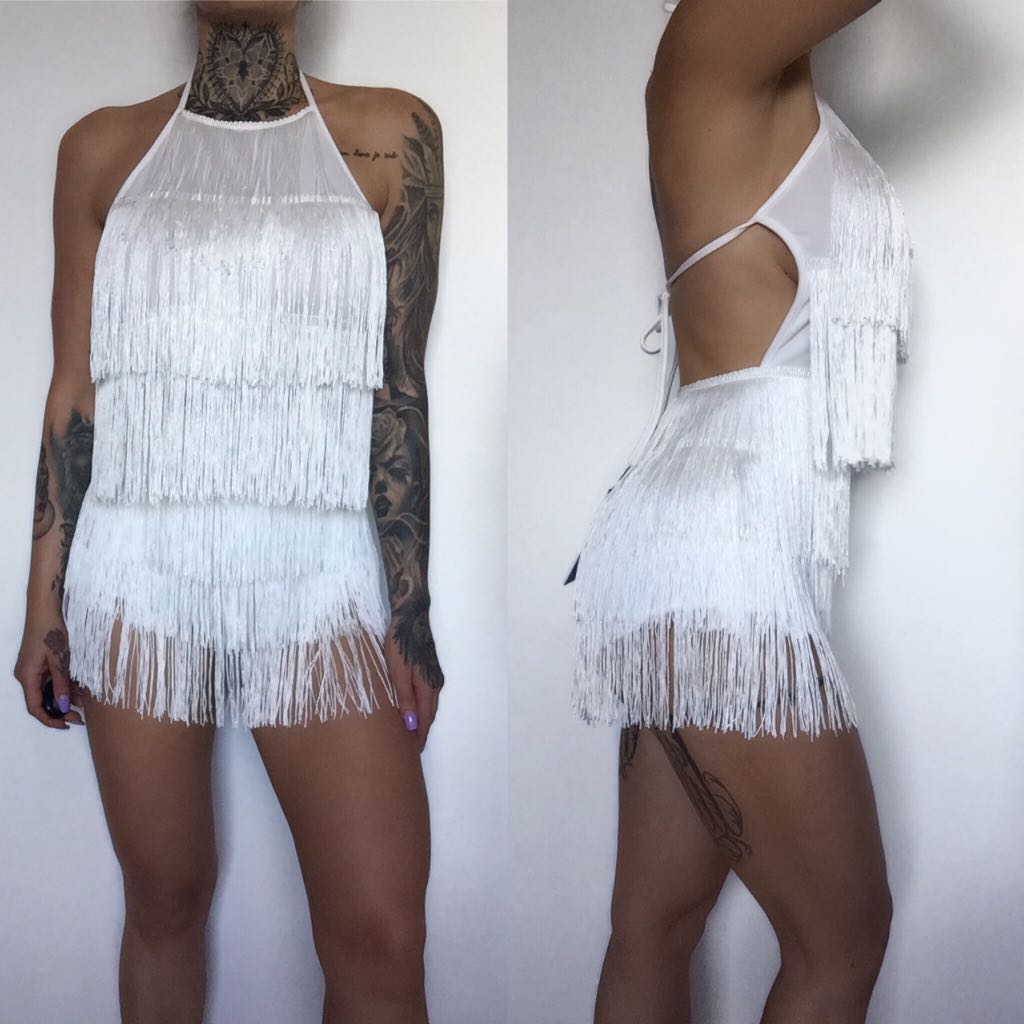 tassel playsuit white