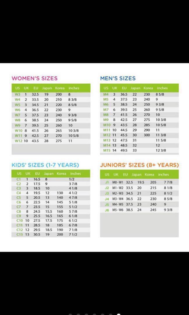 crocs sizes in inches