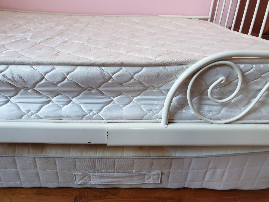 Extendable IKEA metal bed frame with free mattress, Furniture & Home ...