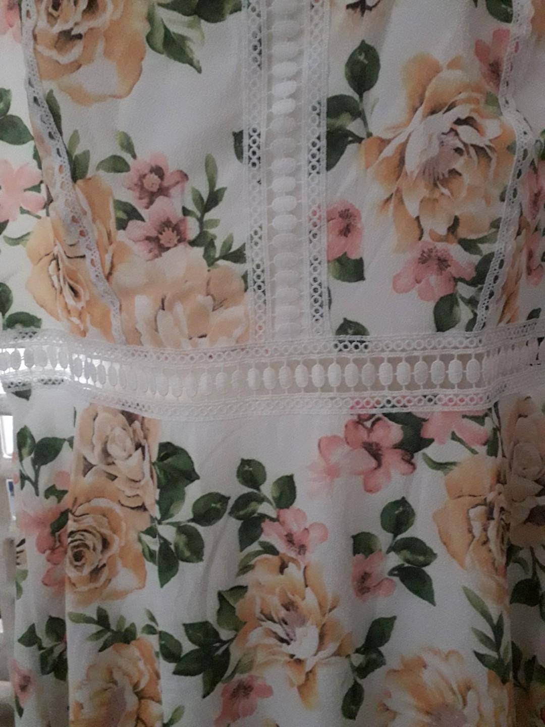 Floral S/L Dress (Category: Dresses) located in Paranaque City. Submitted by 1tsmerach (Listing ID 221056327, Image 3). Description: New with tag Floral Sleeveless dress With crochet details Armpit to armpit 20" Length 37" #wfsale BPI/BDO deposit.