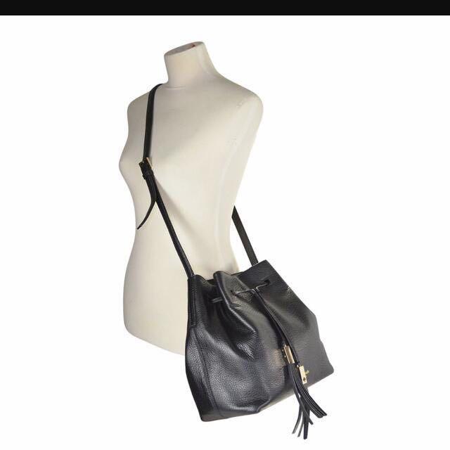 Kate Spade Black Street Pebble Leather Large Cooper Drawstring Bag