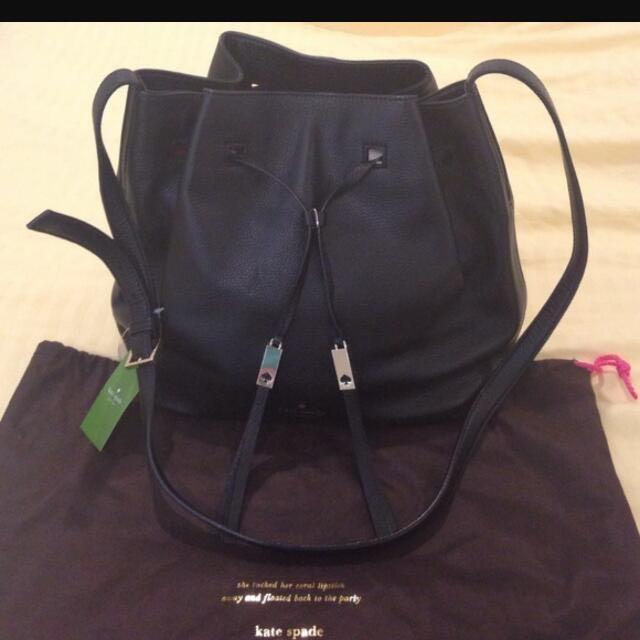 Kate Spade Black Street Pebble Leather Large Cooper Drawstring Bag