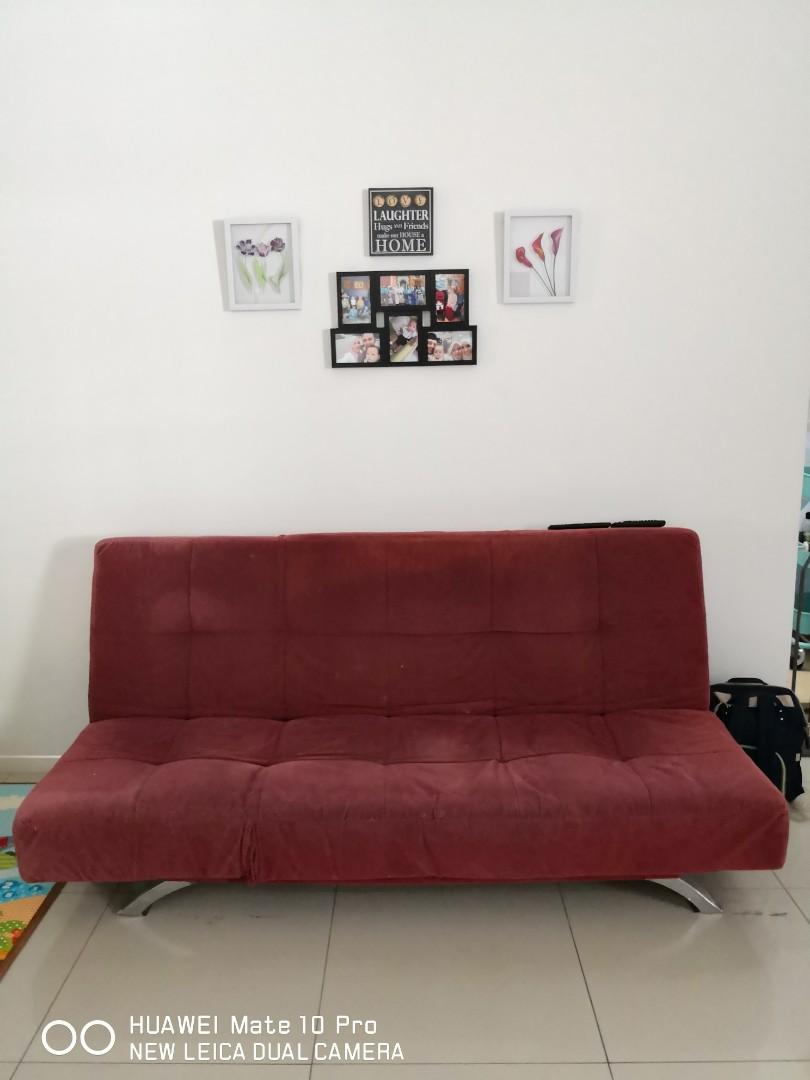 Maroon Sofa Bed Home Furniture Furniture On Carousell