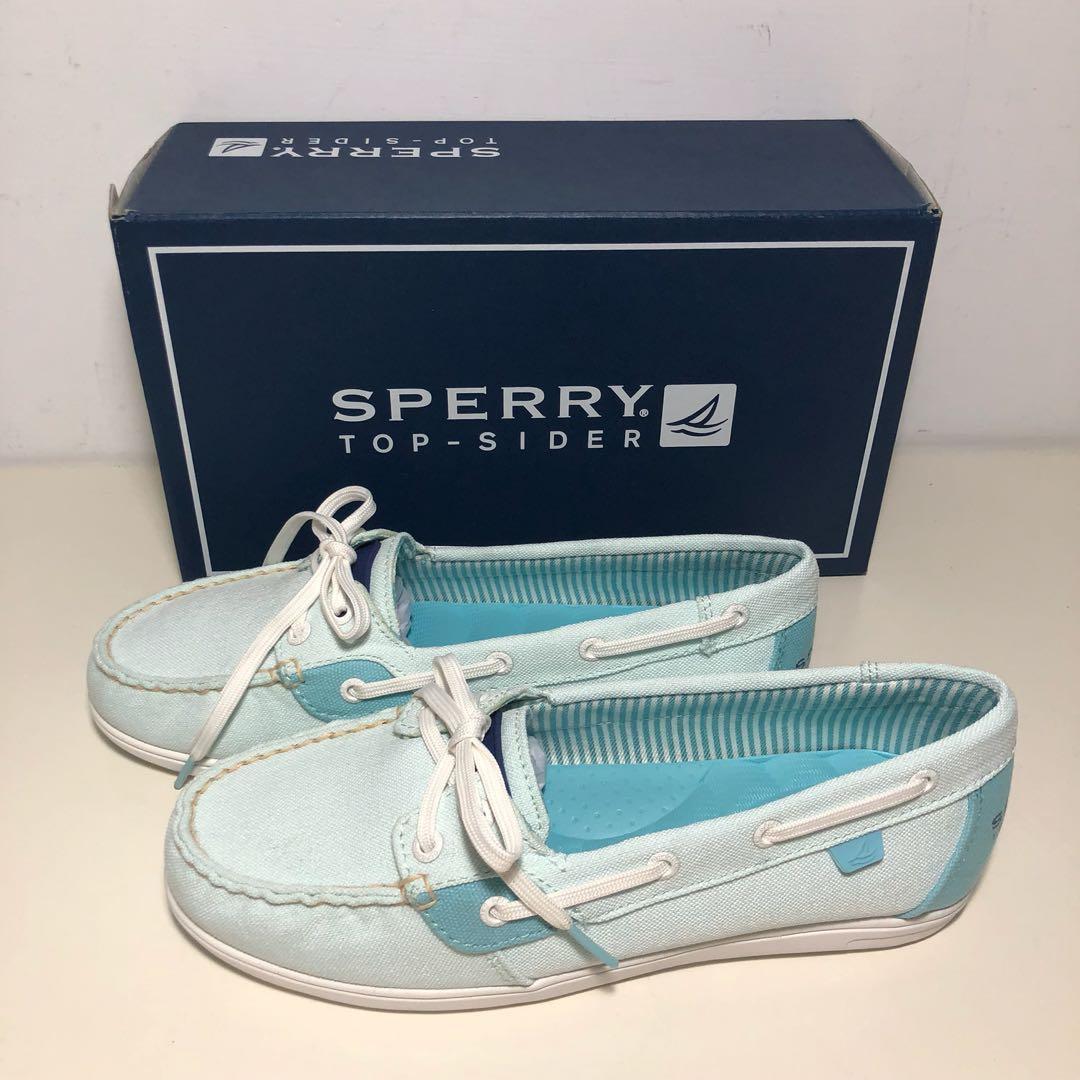 Sperry 歐洲尺寸36 37 5 39 超輕量舒適休閒布面帆船鞋 水藍色 她的時尚 鞋子在旋轉拍賣