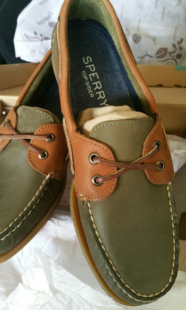 olive green sperry top sider