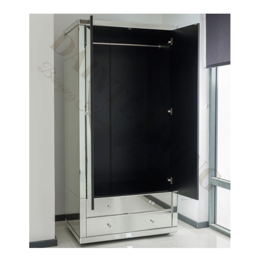 The Glass House Collection Romano White Mirrored Wardrobe