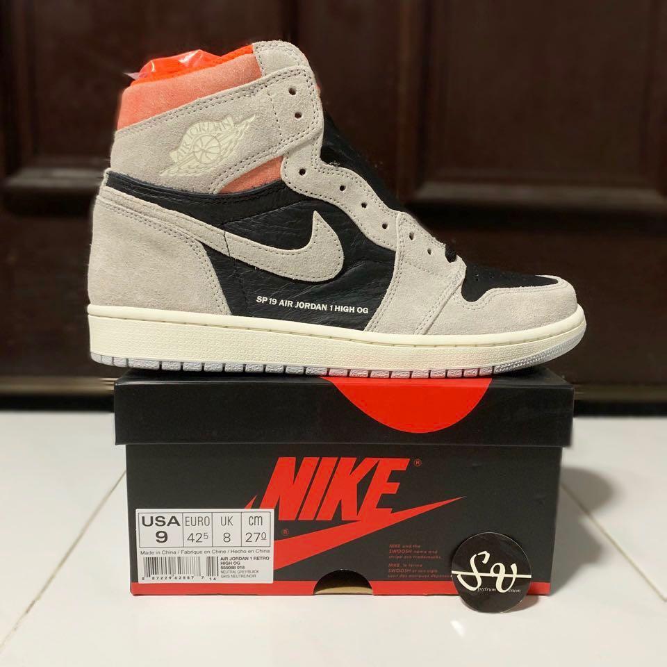 US9 Air Jordan 1 Neutral Grey Hyper Crimson Retro High Orange Men s Fashion Footwear Sneakers on Carousell
