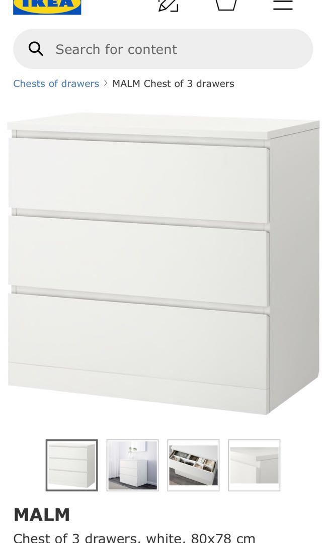 Used Ikea Malm Chest Of 3 Drawers Furniture Shelves Drawers On